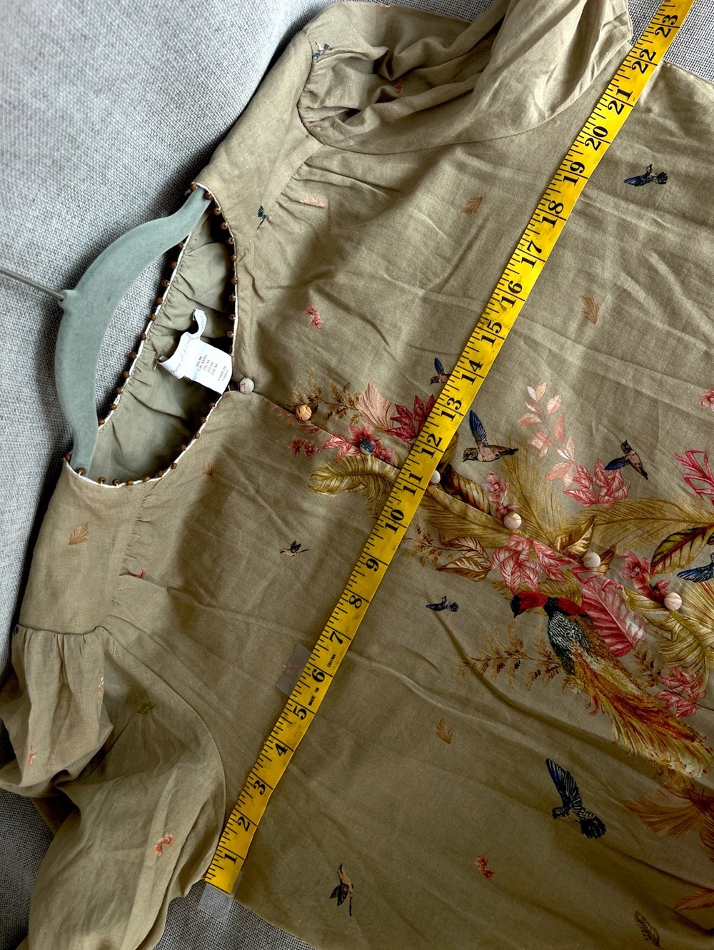 House of Harlow 1960 Floral Birds  wide long sleeve belted mini dress size M - Picture 13 of 16